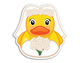 2 x 10cm Bride Rubber Ducks Vinyl Stickers - Wedding Marriage Toy Bath Duckies Cute Funny Novelty Animal Decal Scrapbook Sticker #81559
