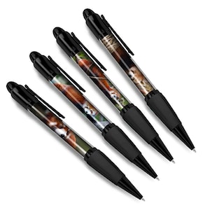 Set of 4 Red Panda Black Ballpoint Pens - Lesser Animals Wild Zoo Pandas Themed Boys Girls Men Women Pen Gift