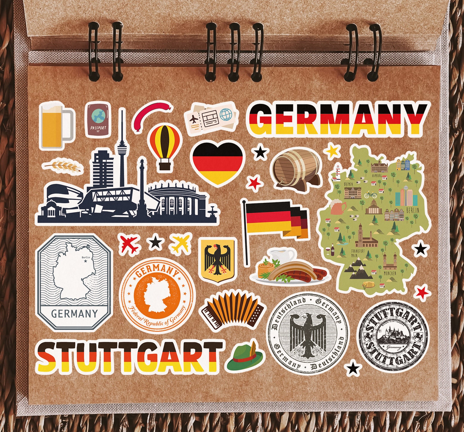 Germany Sticker Design A5 Sticker Sheet Stuttgart Landmarks Vinyl Stickers - Germany German ...