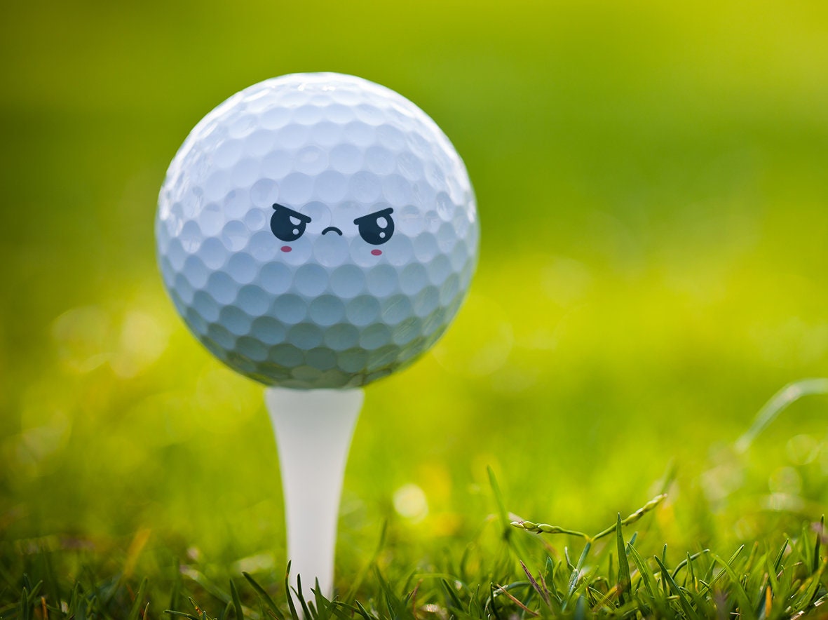 ゴーストゴルフギャング GOLF LIKE A CARTOON TEE ホワイト 3 X Golf Balls - Cute Kawaii Faces Angry Birthday Joke Funny
