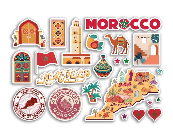 A5 Sticker Sheet Morocco Landmarks Vinyl Stickers Country Map