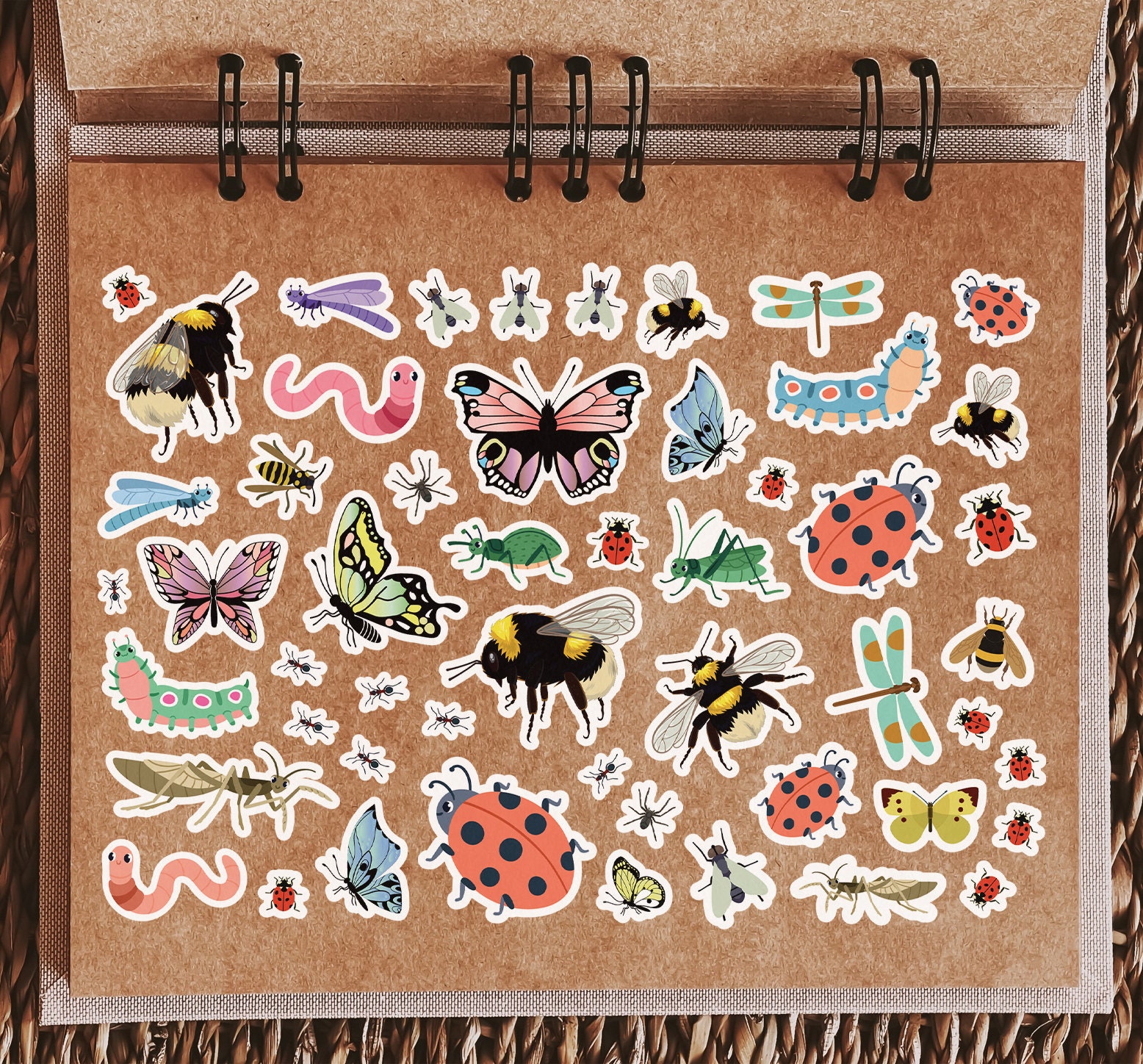 A5 Sticker Sheet Bugs Vinyl Stickers - Insects Bee Butterfly Ladybird ...