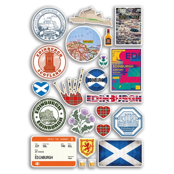 A4 Sticker Sheet Edinburgh Landmarks Vinyl Stickers - Scotland City Scottish Stamp Flag Travel Holiday Culture Scrapbook Luggage Gift #78875