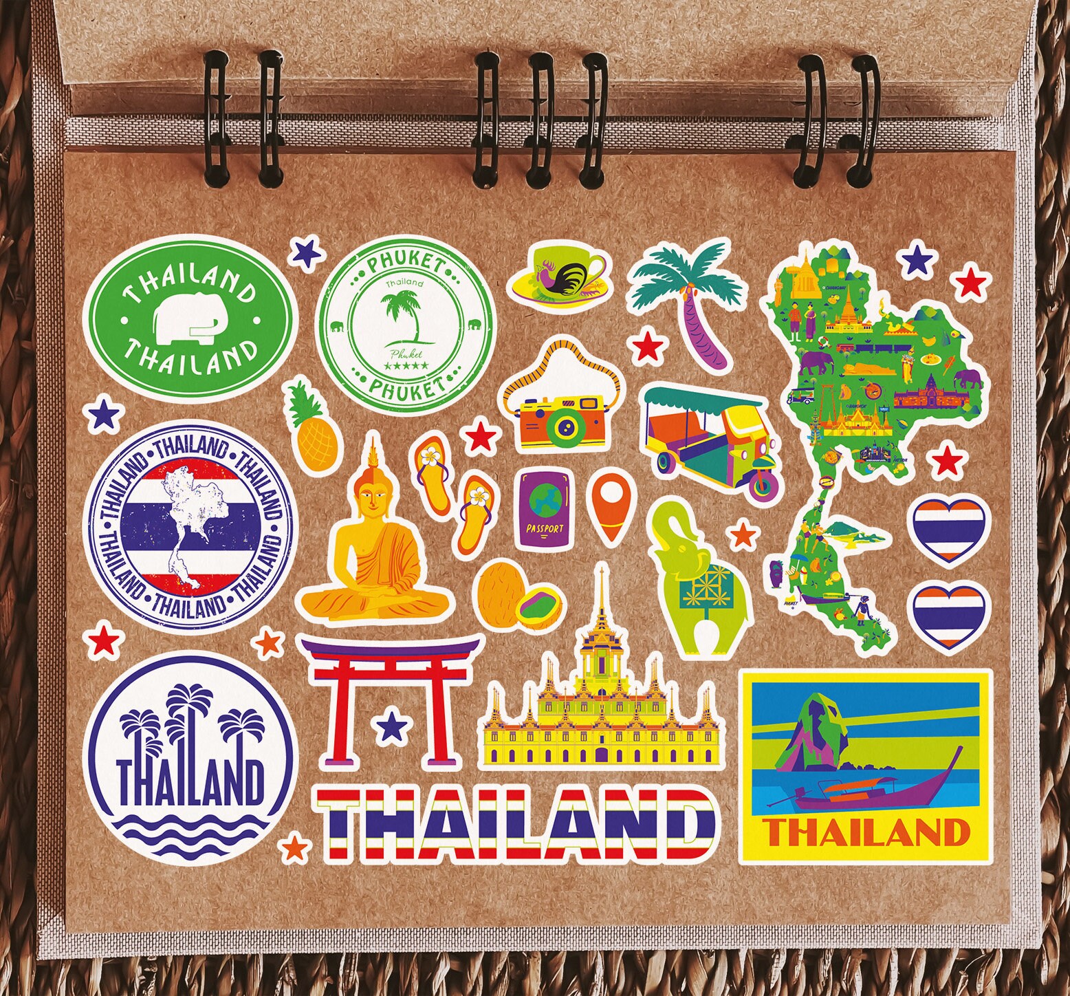 Thai Sticker Sticker A5 Sticker Sheet Thailand Landmarks Vinyl Stickers - Bright Thai Map ...