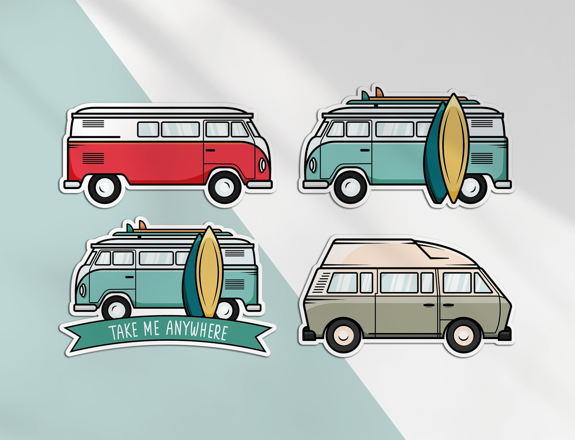 2 x Camper Van Surf Surfing Vinyl Sticker Laptop Travel Luggage