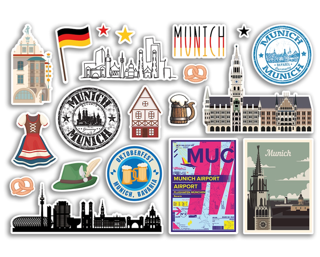 Germany Sticker Design A5 Sticker Sheet Munich Landmarks Vinyl Stickers Germany Beach Airport ...