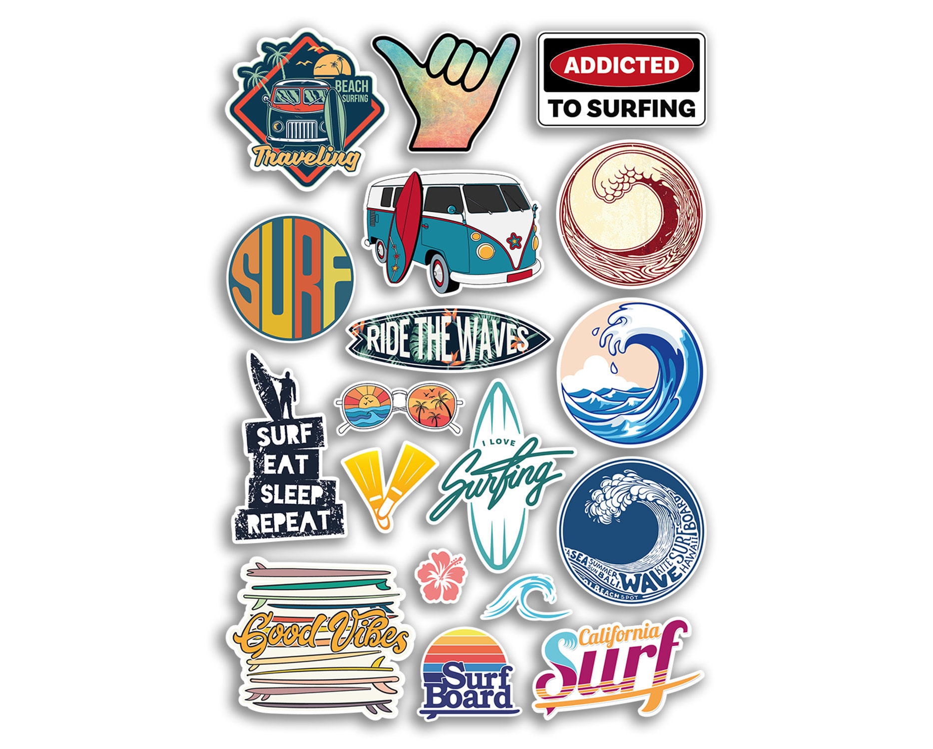 Yallingup Surf Sticker A4 Sticker Sheet Surfing Vinyl Stickers - Waves Surf Surfer Good Vibes ...