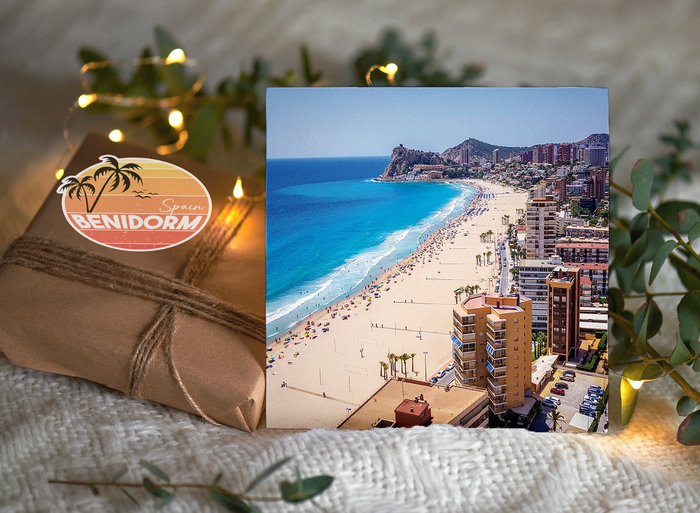 1 X Greeting Card & Vinyl Sticker Set - Benidorm Spain Beach Landmark ...