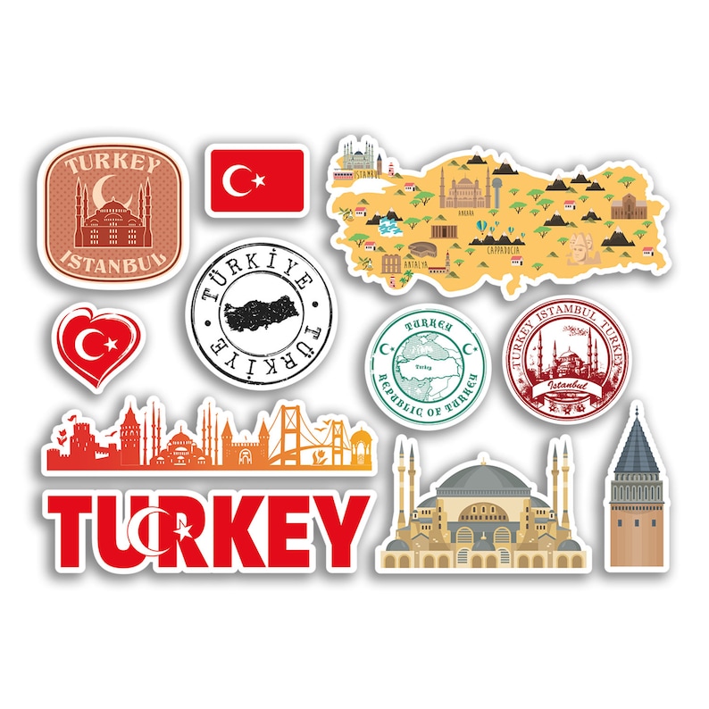 Turkce Sticker A5 Sticker Sheet Turkey Landmarks Vinyl Stickers - Turkish Map Airport ...
