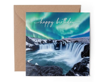 1 x Cartão de felicitações - Feliz Aniversário Aurora Boreal Aurora Boreal Viagens Montanhas Engraçado Amor Esposa Parceiro Mãe Pai Meninas Meninos Amigo #79759