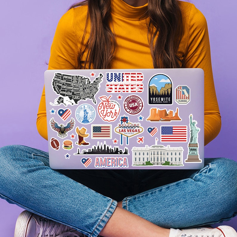 A4 Sticker Sheet United States Landmarks Vinyl Stickers - USA NY City ...