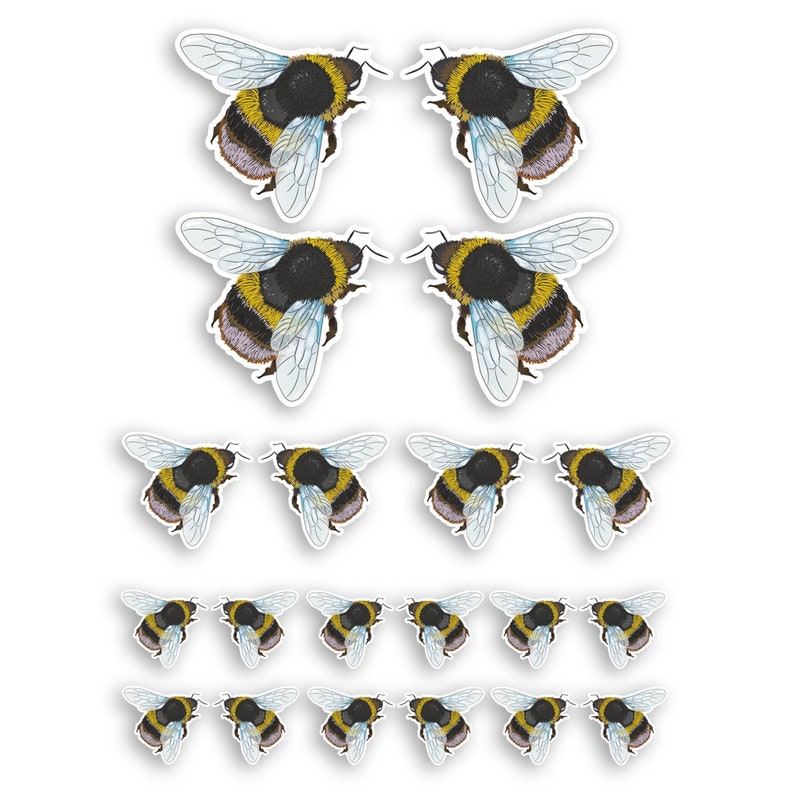 May include: A set of 18 bee stickers in various sizes. The bees are yellow and black with brown and white accents. The stickers are perfect for adding a touch of whimsy to any project.