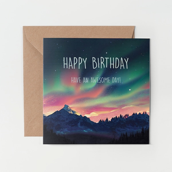 1 x cartão de felicitações - feliz aniversário aurora boreal montanha céu noturno presente #0107
