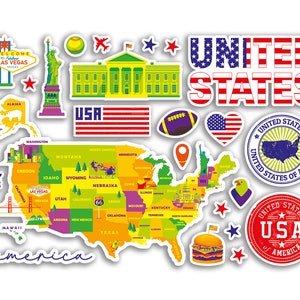 A5 Sticker Sheet United States Landmarks Vinyl Stickers - Bright USA ...