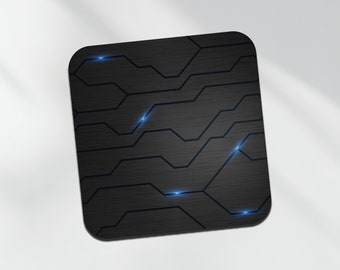 Futuristic Technology Coaster - Gaming Style Black Blue Gamer Man Cave Kids Girls Boys Square Round Birthday Christmas Gift #21568