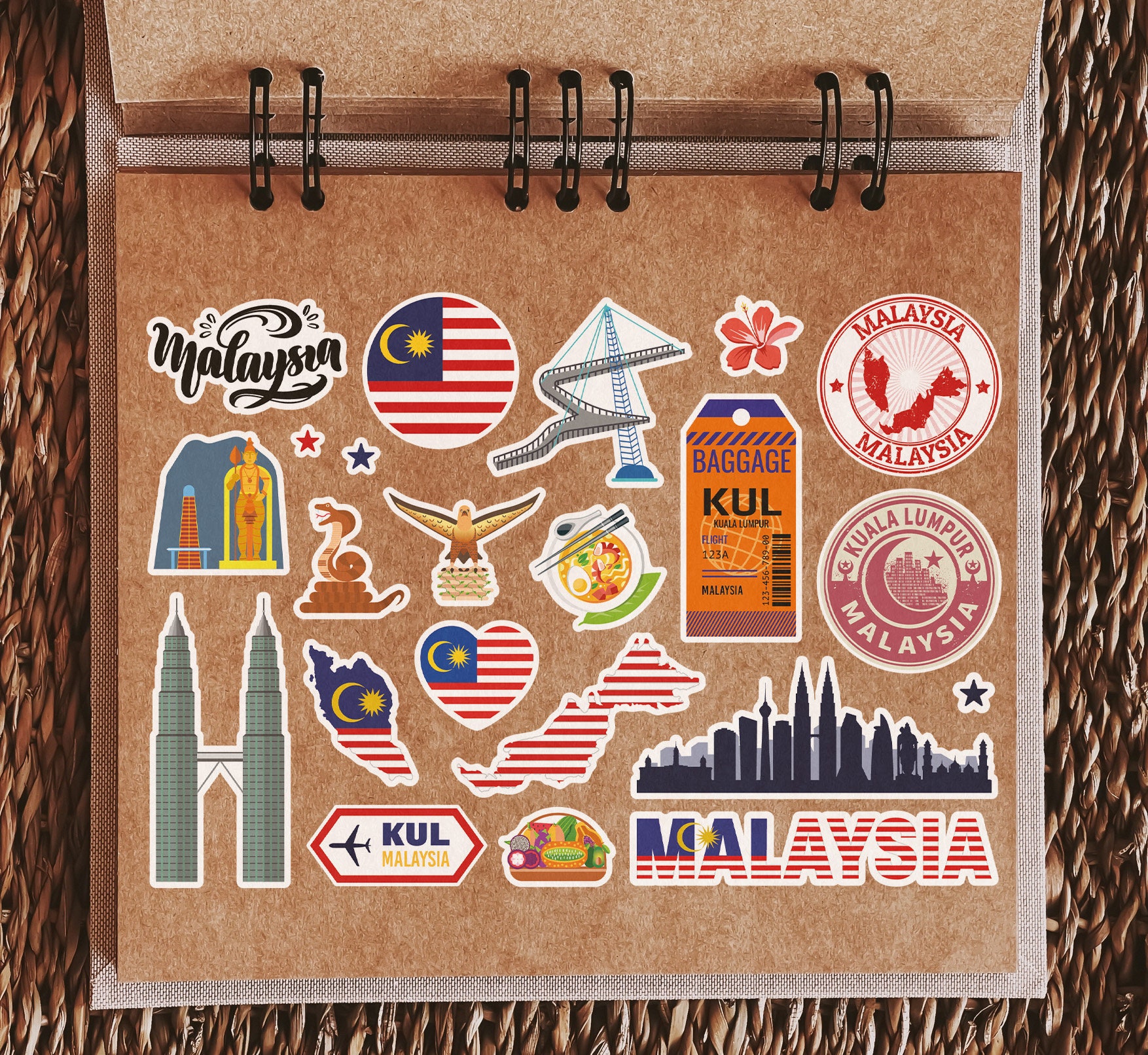 A5 Sticker Sheet Malaysia Landmarks Vinyl Stickers Country 