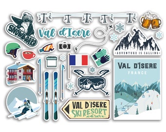 A5 Sticker Sheet Val D'Isere Vinyl Stickers - France French Ski Resort Mountains Holiday Travel Winter Sports Luggage Scrapbooking #79044