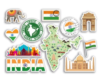 A5 Sticker Sheet India Landmarks Vinyl Stickers - Indian Map Airport Stamps Skyline Flag Travel Holiday Culture City Aesthetic #78482