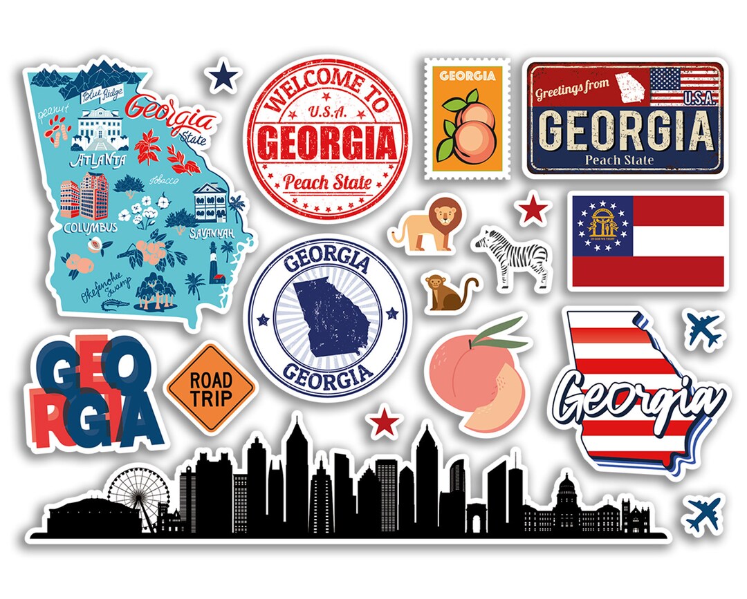 Sample Georgia Tag Sticker A5 Sticker Sheet Georgia Landmarks Vinyl Stickers - USA America States ...