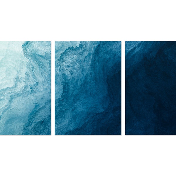 3 x Blue Abstract Posters - Sea Marble Trio of Prints Portrait Poster Artwork Art Feature Photo Decoration Wall Décor | A4 | A3 | Gift