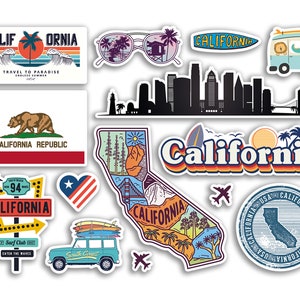 A5 Sticker Sheet California Landmarks Vinyl Stickers - USA American States Airport Stamps Skyline Flag Map Travel Holiday Scrapbook #79187