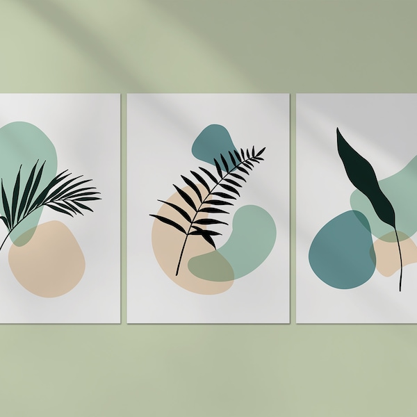 3 x Abstract Green Posters - Leaves Leaf Trio of Prints Portrait Poster Artwork Art Feature Photo Decoration Wall Décor | A4 | A3 | Gift