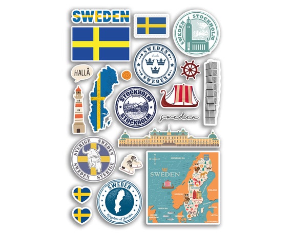 Stockholm Aufkleber Set - 6 Stück Schwedenflagge Mit Stadshuset Motiv