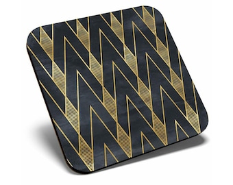 Square Single Coaster - Art Deco Black & Gold Geometric Abstract Kitchen Mug Cup Drinks Bedroom Room House Gift #12545