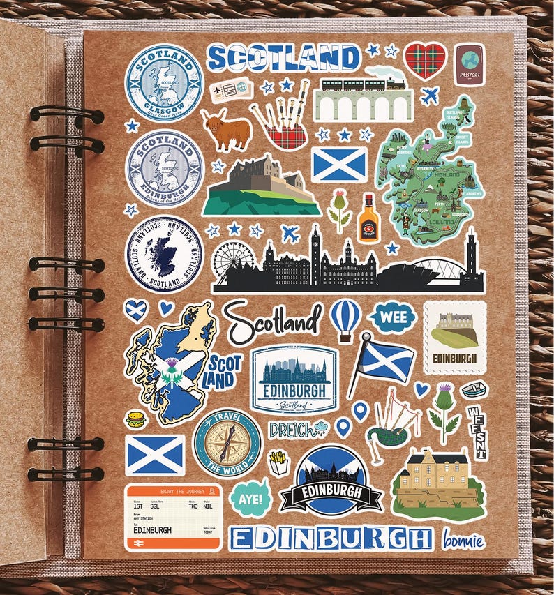 A4 Sticker Sheet Scotland Landmarks Vinyl Stickers - Scottish Edinburgh ...
