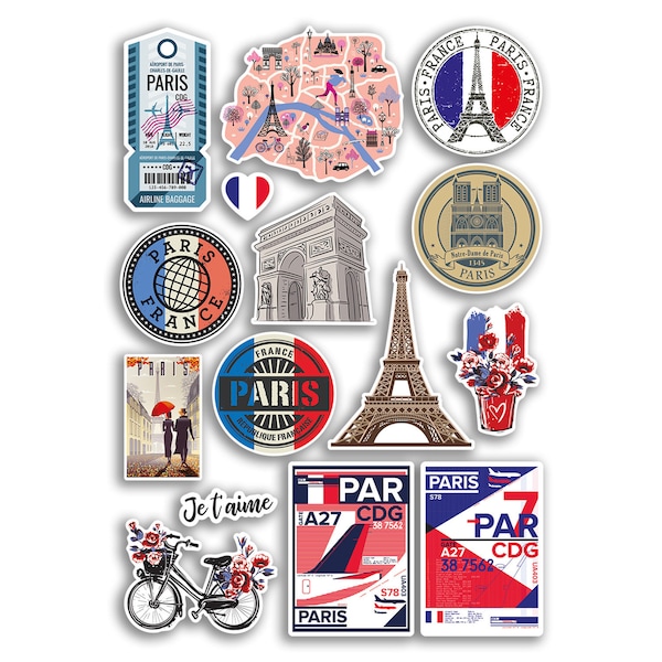 A4 Sticker Sheet Paris Landmarks Vinyl Stickers - France City Eiffel Tower Stamp Flag Travel Holiday Culture Scrapbook Luggage Gift #78874
