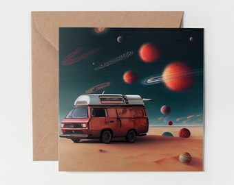 1 x Greeting Card - Surf Bus Van Alien Space Art Birthday Fantasy Beach Gift #0101