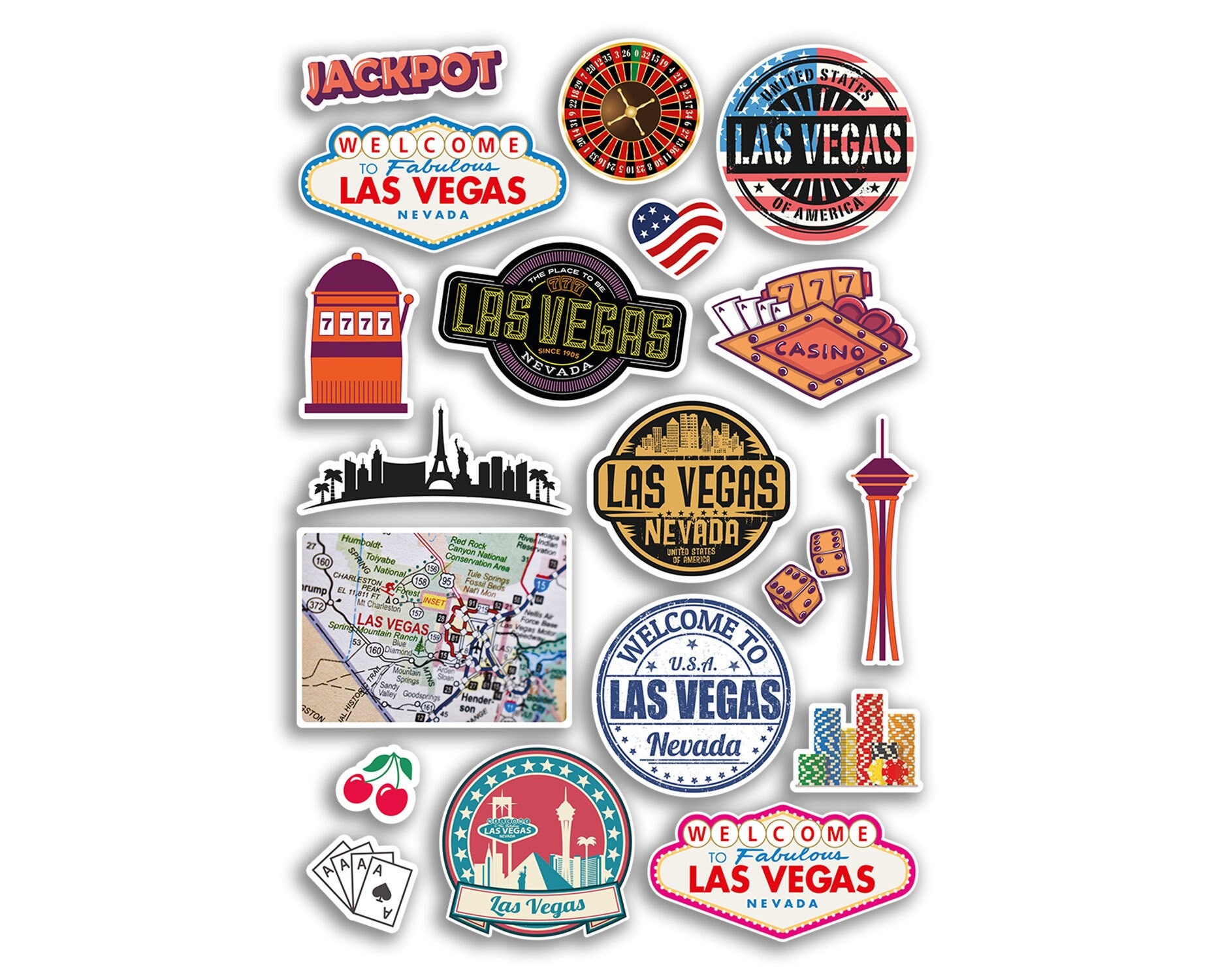 50 Sticker Viaggio USA - New York, San Francisco, Las Vegas - Adesivi Estetici Per Laptop E Valigia