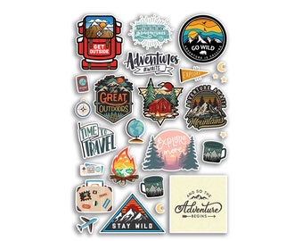 A4 Sticker Sheet Adventure Vinyl Stickers - Great Outdoors Explore Men Women Camping Mountains Hobby Travel Scrapbooking Gift #78900