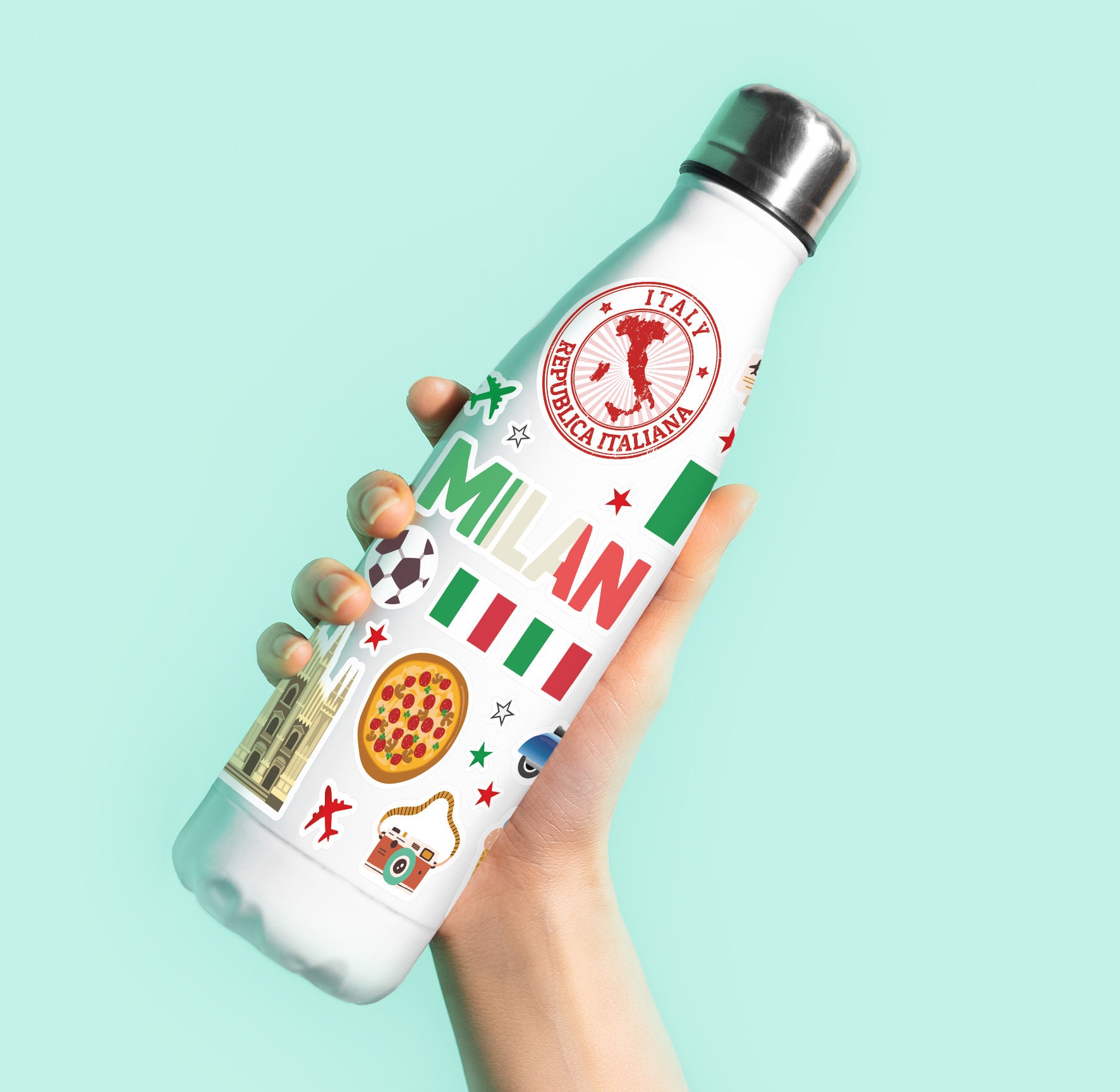 Milan Written Sticker A5 Sticker Sheet Milan Landmarks Vinyl Stickers - Italy Italian Stamps ...