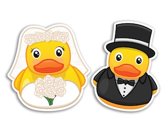 2 x 10cm Bride & Groom Ducks Vinyl Stickers - Mr Mrs Wedding Marriage Toys Duckies Cute Funny Novelty Animal Decal Scrapbook Sticker #81560