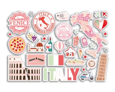 A5 Aufkleberbogen Italien Sehenswürdigkeiten – Vinyl-Aufkleber Mit Rom Karte & Flagge Für Reise-Deko