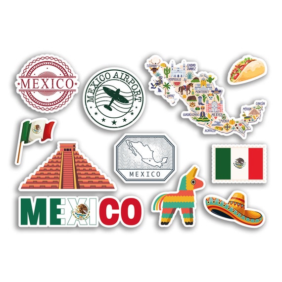 A5 Sticker Sheet Mexico Landmarks Vinyl Stickers Mexican Map Airport Stamps  Skyline Flag Travel Holiday Culture City Aesthetic 78468 