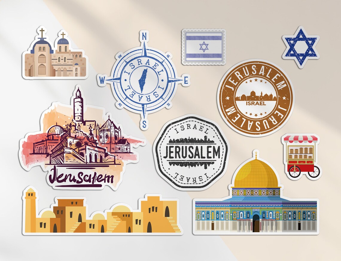 A5 Sticker Sheet Jerusalem Landmarks Vinyl Stickers - Israel Star ...