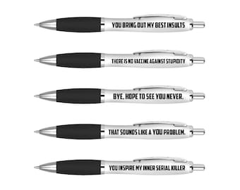 5 x Funny Insults Pens - Stupid Friend Idiot Hilarious Joke Sibling Brother Sister Partner Boyfriend Secret Santa Office Quotes Gift #75725