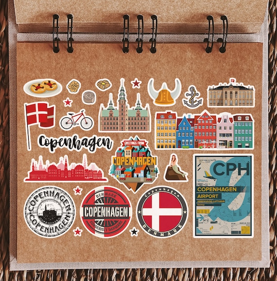 A5 Sticker Sheet Copenhagen Landmarks Vinyl Stickers Denmark Beach Airport  Stamps Skyline Scrapbooking Travel Holiday City Luggage 79114 