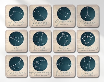 1 x Montaña rusa cuadrada - Aries Tauro Géminis Cáncer Leo Virgo Libra Sagitario Capricornio Acuario Piscis Escorpio Estrella Signo Cumpleaños Regalo zodiacal