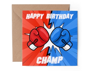 1 x wenskaart - gelukkige verjaardag bokshandschoenen kampioen jongens heren cadeau #70855