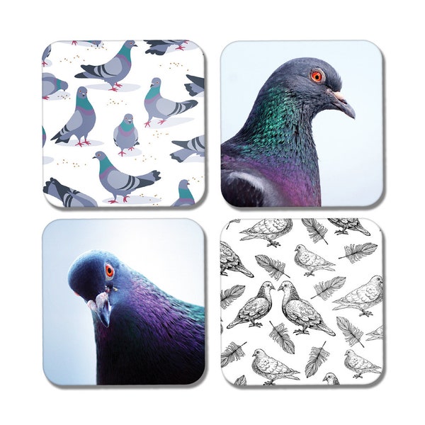 4 x Square Pigeon Coasters - Pigeons Animals Bird Pattern Drinks Living Room Bedroom Coaster Bar Kitchen New Home House Warming Gift #77894