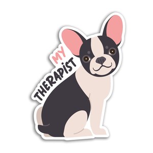 2 x 10cm Therapist Dog Vinyl Stickers - French Bulldog Frenchie Cartoon Illustration Puppy Animals Pets Support Laptop Home Sticker #79881