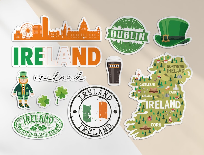 A5 Sticker Sheet Ireland Landmarks Vinyl Stickers - Irish Green Map ...