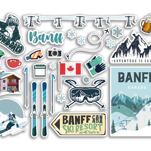 A5 Sticker Sheet Banff Vinyl Stickers - Canada Ski Resort Mountains Hamlet Holiday Snow Travel Snow Sports Luggage Scrapbooking #79642