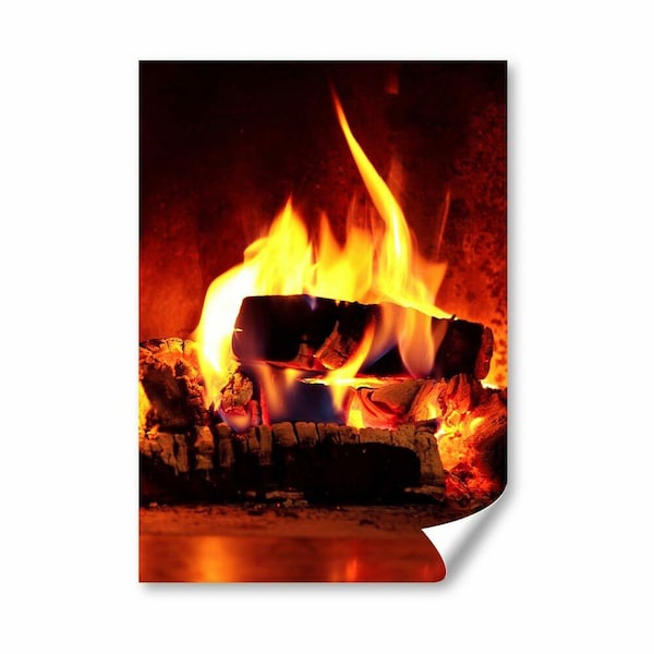 1 x Affiche de cheminée à bûches ouvertes - Portrait Hiver Noël Chaleur Brûleur de feu Graphique Mur Photo Impression - A4 | | A3 | A2 A1 - #16344