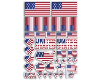 A4 Sticker Sheet United States Flags Vinyl Stickers - America USA Country World National Flag Vacation Travel Holiday Car Aesthetic #80076