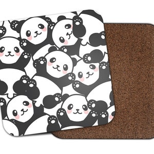 Square Single Coaster - Cute Panda Bear Cartoon Kids Animals Student Art Kitchen Mug Cup Drinks Bedroom Room House Gift #12364