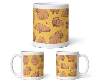 1 x Capybara Print Mug - Lazy Cute Rodent Animals Pup Pets Pattern Illustration Cartoon Home Drinks Mugs Cup Kitchen Gift #81056